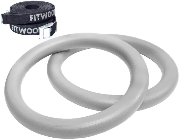 FitWood ULPU Gymnastikringe 28mm - Grå overflade / Sort Strop